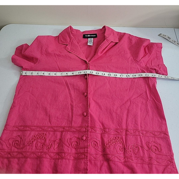 Sag Harbor Pink Linen Blend Button Front Short Sleeve Top Women's Size Large - Picture 4 of 7